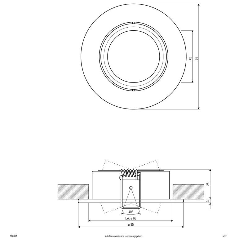 EVN Decken-Einbaustrahler für Niedervolt GU5.3 Leuchtmittelrund weiß IP20 12V EinbauØ68