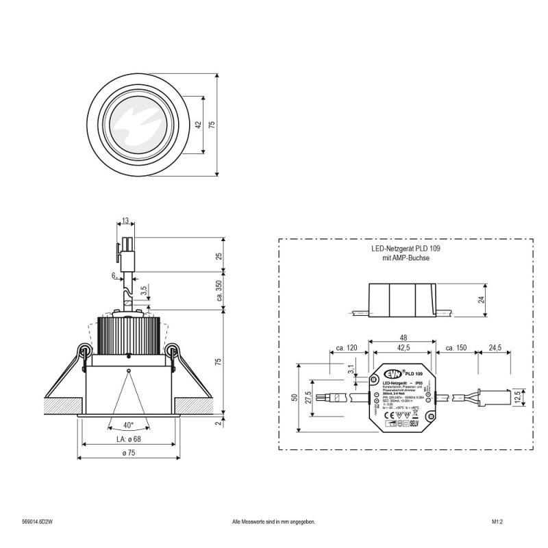 EVN LED Decken-Einbauleuchte rund schwenkbar alu pol. IP20 6W 3000K-2000K dimmbare Farbtemperatur & hohe Farbwiedergabe 90Ra EinbauØ68