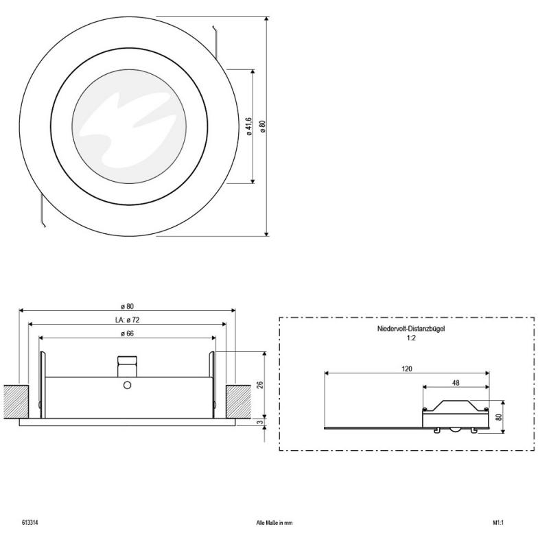 EVN Decken-Einbaustrahler für GU5.3 Leuchtmittel rund alu IP20 12V EinbauØ72