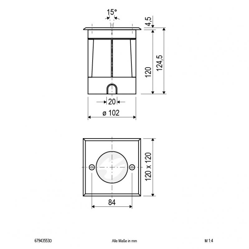 EVN LED Bodeneinbau Strahler quad. schwenkbar IP67 5W 3000K 450lm DIMM EinbauØ102