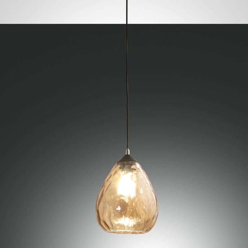 Gisella Pendelleuchte in Amber aus mundgeblasenem Glas italienisches Design von Fabas Luce