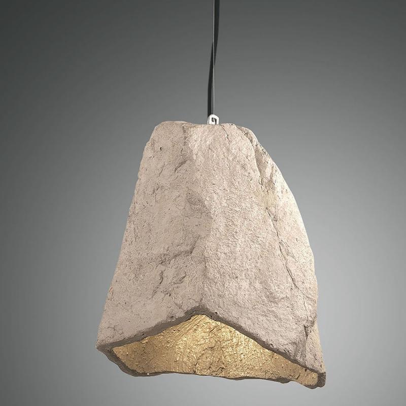 Graue Pendelleuchte Rock dimmbar mit ausdrucksstarkem Betonschirm von Fabas Luce