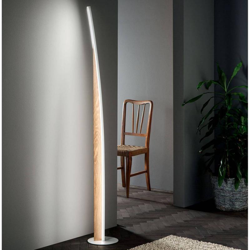 Cordoba LED Stehleuchte mit segelförmigem Eschenholz-Inlay dimmbar in Weiß von Fabas Luce