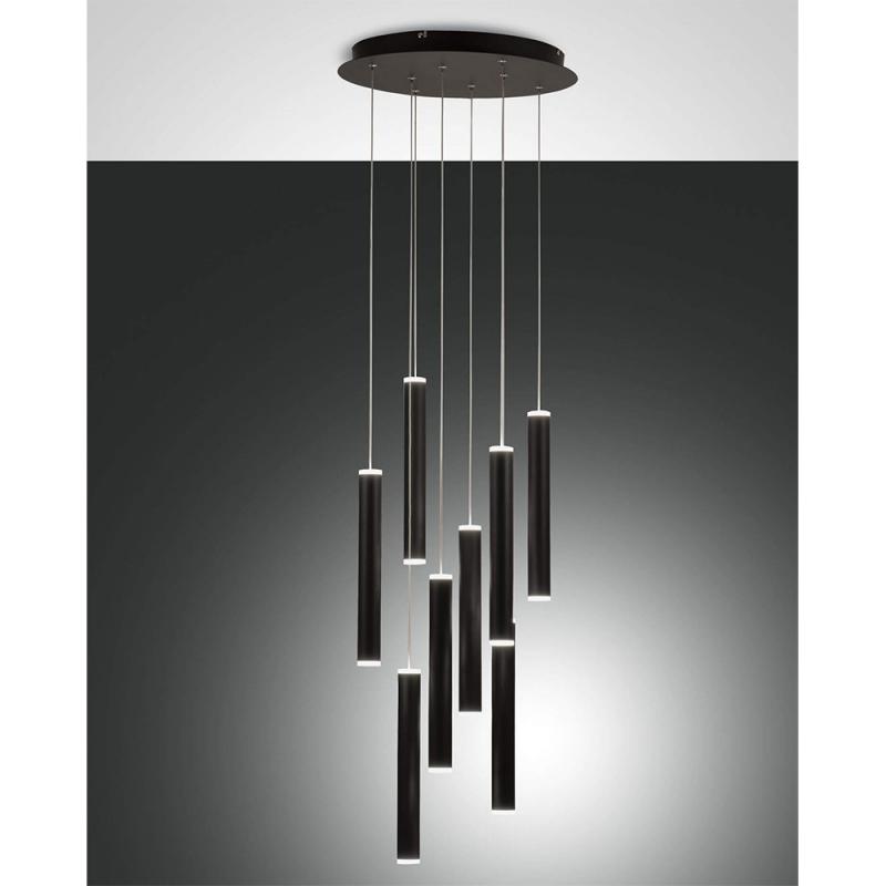 Prado 8-flammige LED Pendelleuchte im Röhrenstil mit Ober- und Unterlicht in Schwarz dimmbar von Fabas Luce
