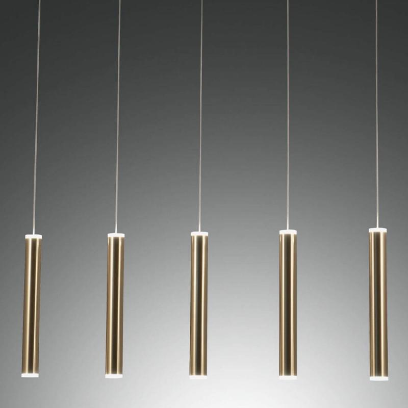 Prado 5-flammige LED Pendelleuchte im Röhrenstil mit Ober- und Unterlicht in Messing dimmbar von Fabas Luce