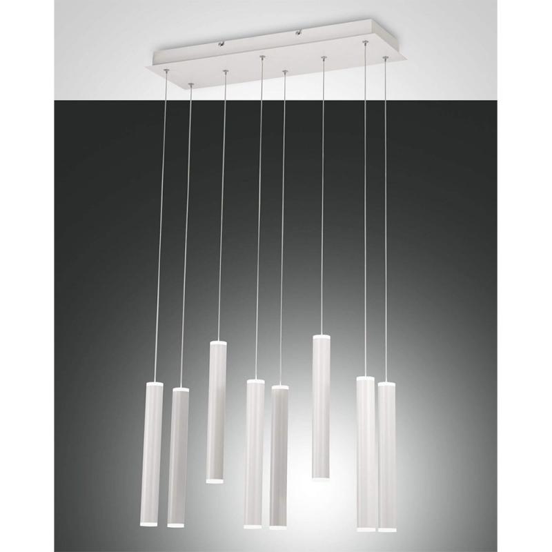 Prado 8-flammige LED Pendelleuchte im Röhrenstil mit Ober- und Unterlicht in Weiß dimmbar von Fabas Luce
