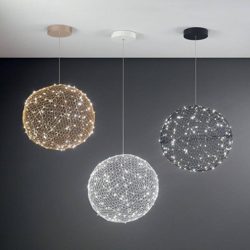 Sumter Kugelige LED-Pendelleuchte im luftigen Draht-Look dimmbar in Schwarz Ø50cm von Fabas Luce