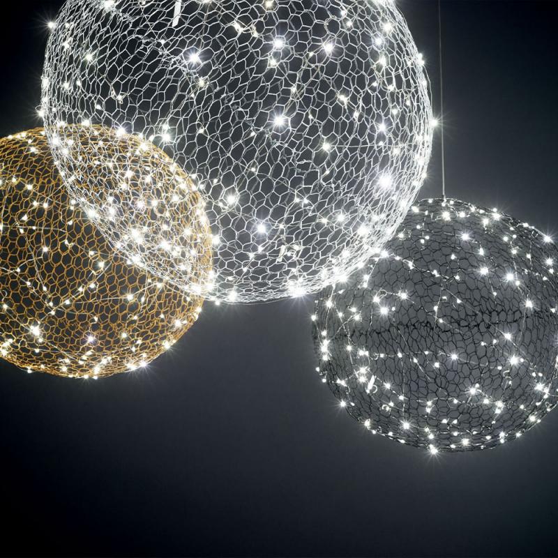 Sumter Kugelige LED-Pendelleuchte im luftigen Draht-Look dimmbar in Gold Ø50cm von Fabas Luce