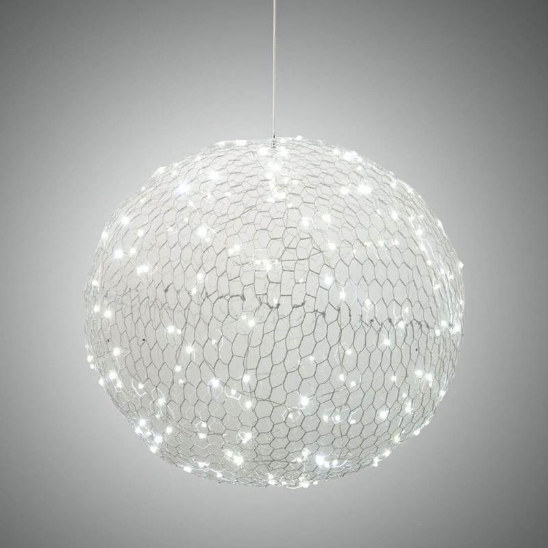 Sumter Kugelige LED-Pendelleuchte im luftigen Draht-Look dimmbar in Weiß Ø50cm von Fabas Luce
