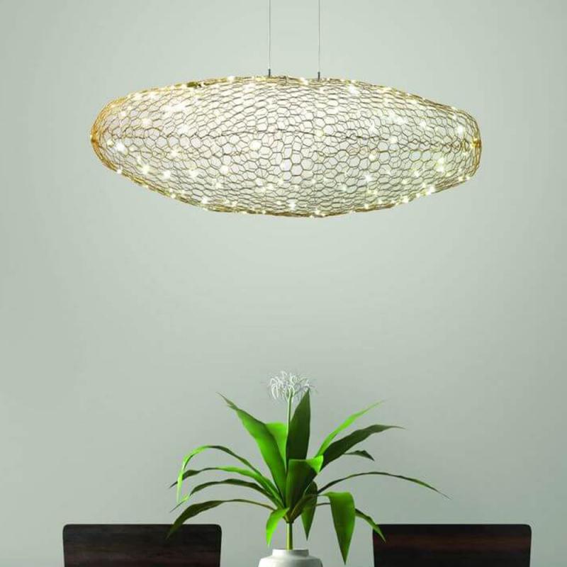 Sumter Ovale LED-Pendelleuchte im luftigen Draht-Look dimmbar in Gold matt 80cm von Fabas Luce
