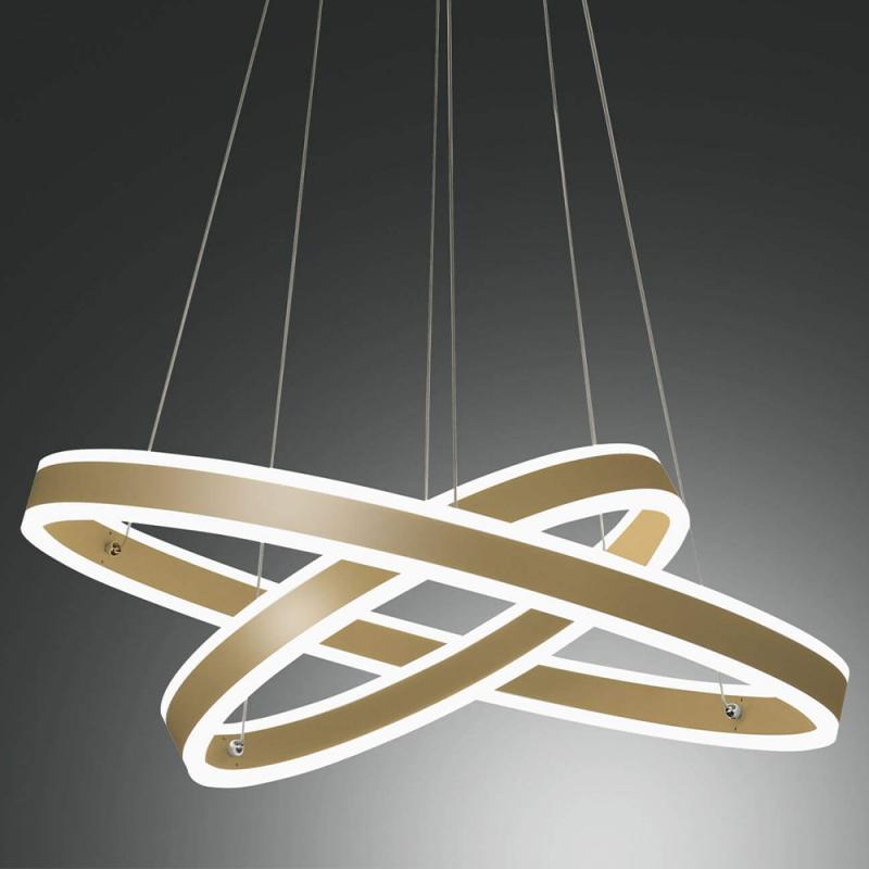 Palau LED-Pendelleuchte in Doppel-Ringform in Gold up&downlight dimmbar Ø40+60cm von Fabas Luce