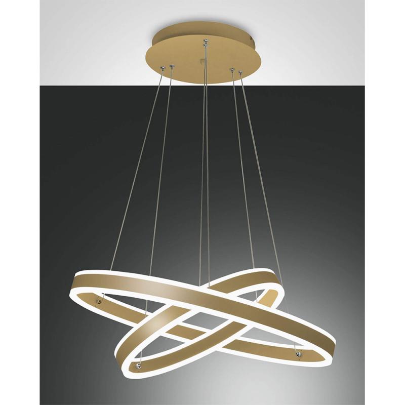 Palau LED-Pendelleuchte in Doppel-Ringform in Gold up&downlight dimmbar Ø40+60cm von Fabas Luce