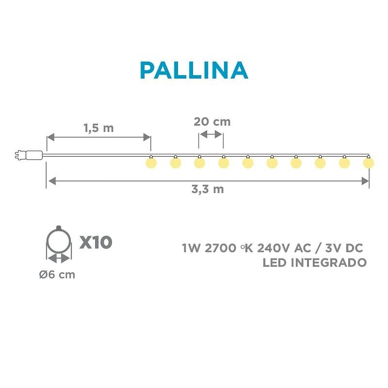 PALLINA Lichterkette 3,3  Meter mit 10 Kugeln Innen & Außen New Garden