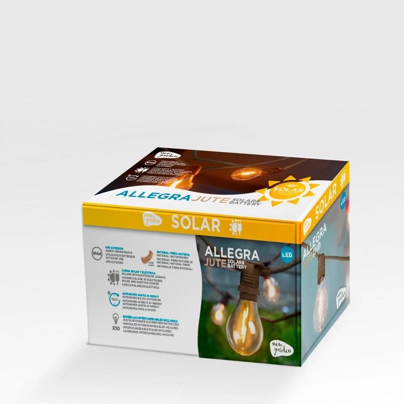 New Garden ALLEGRA Lichterkette JUTE braun 8 Meter Akku Solar USB