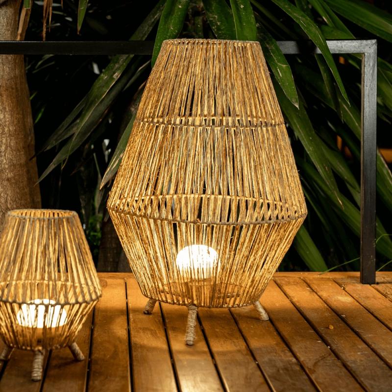 New Garden SISINE 70 Stehlampe aus Jute Naturfasern Akku Dimmbar Fernbedienung für Innen & Außen