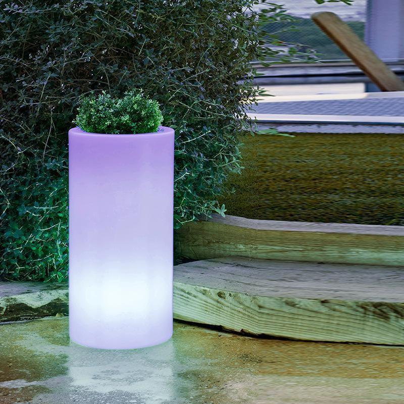 New Garden PALMA 70 Beleuchteter LED Pflanztopf in weiß mit RGB Farben und Akku / Fernbedienung