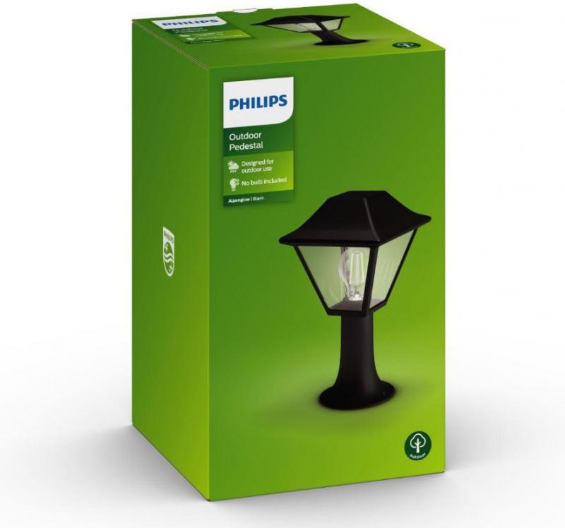 Philips myGarden 30cm hohe Traditionelle Wegeleuchte Alpenlicht in schwarz aus Aluminium mit klarem Glas