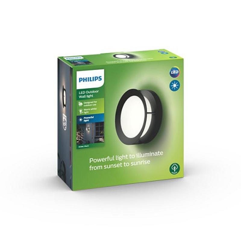 Philips myGarden Elegante runde LED Aussenwandleuchte Actea Schwarz