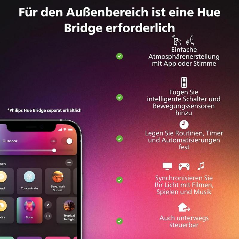 PHILIPS Hue Verlängerungskabel Outdoor 2,5m schwarz + T-Stück