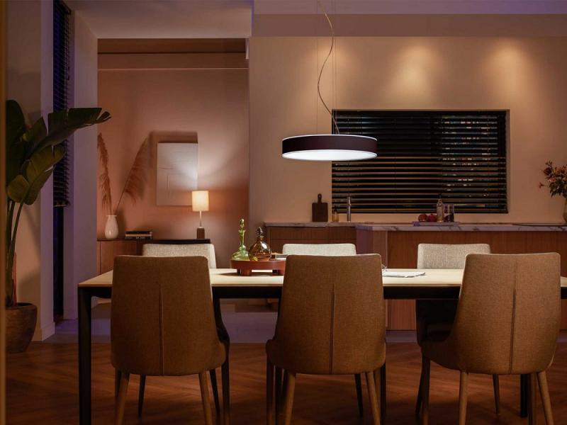 Philips Hue White Ambiance LED-Pendelleuchte ENRAVE mit Dimmschalter in Schwarz Ø42cm