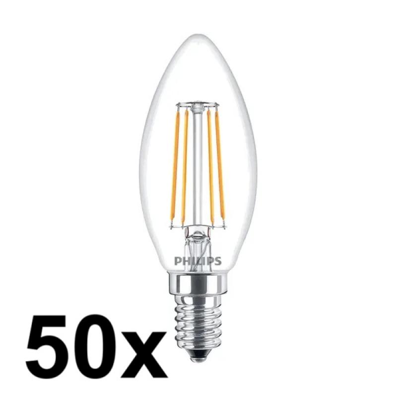 50 Stück Philips E14 LED in Kerzenform Filamentoptik 4W als Ersatz für 40W warmweißes Licht 2700K