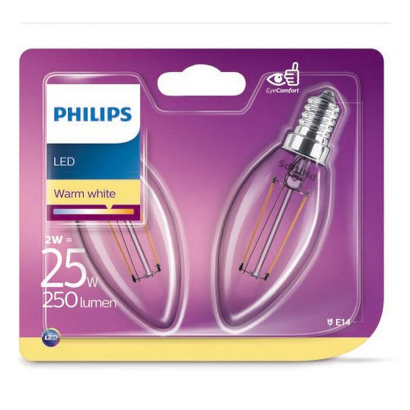 PHILIPS E14 LED Kerzenlampe Filament 2W wie 25W für warmweiße Wohnbeleuchtung - Aktion: Nur noch angezeigter Bestand verfügbar