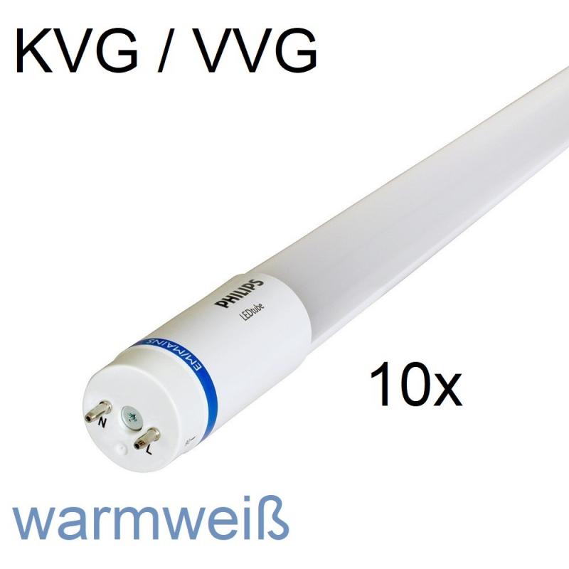 10 x 60cm Philips G13/T8 MASTER LED-Röhren 8W wie 18W für KVG/VVG High Output 3000K warmweiß aus Kunststoff