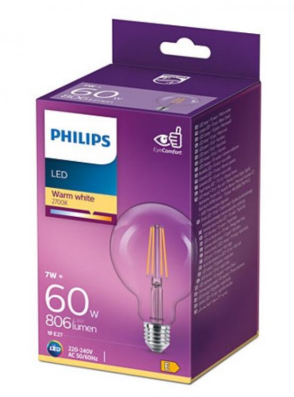 PHILIPS E27 Klare LED Classic Globe Lampe G93 7W wie 60W 2700K warmweißes Licht