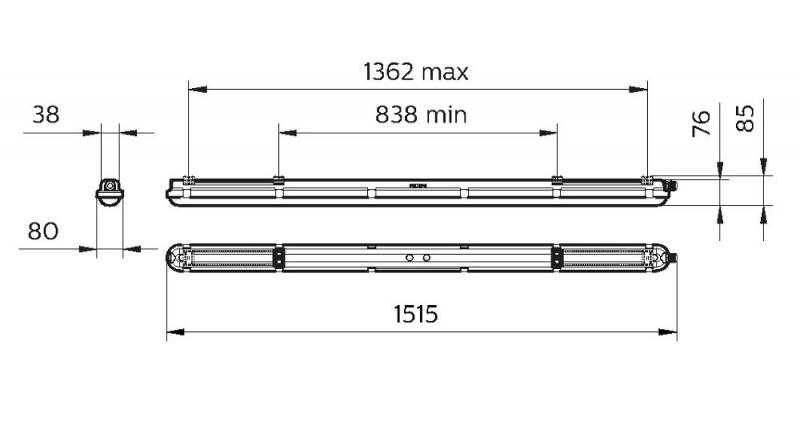 150cm Philips CoreLine LED Feuchtraumleuchte WT120C G2 LED60S/840 PSD L1500 IP65 4000K Dali