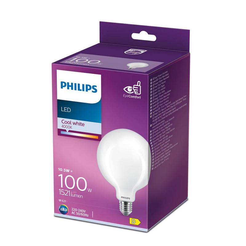 PHILIPS Helle E27 LED Globe Lampe G120 10.5W wie 100W 4000K neutralweißes  Licht mit Milchglas