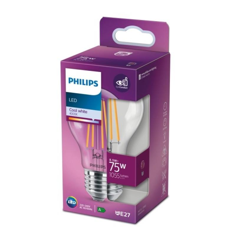 PHILIPS E27 klare sparsame LED Filament Lampe 8,5W wie 75W 4000K neutralweißes Licht