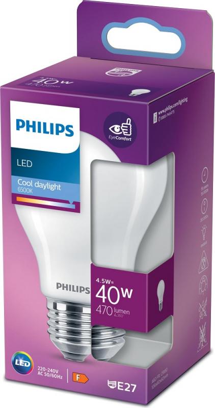 PHILIPS E27 LED Lampe 6500K kaltweisses Licht 4,5W wie 40W weiß mattiert
