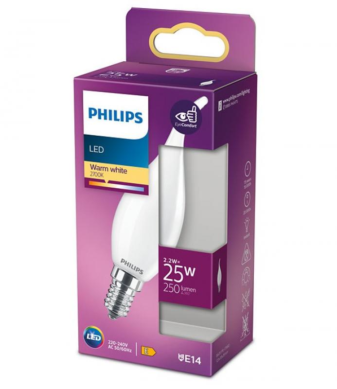 Philips E14 LED Classic Windstoßlicht in Kerzenform 2W wie 25W warmweisses Licht opalweiss mattiert