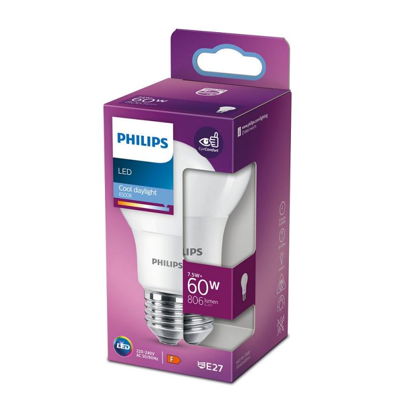 PHILIPS E27 LED Lampe Birnenform satiniert 7,5W wie 60W kaltweißes Tagessicht 6500K