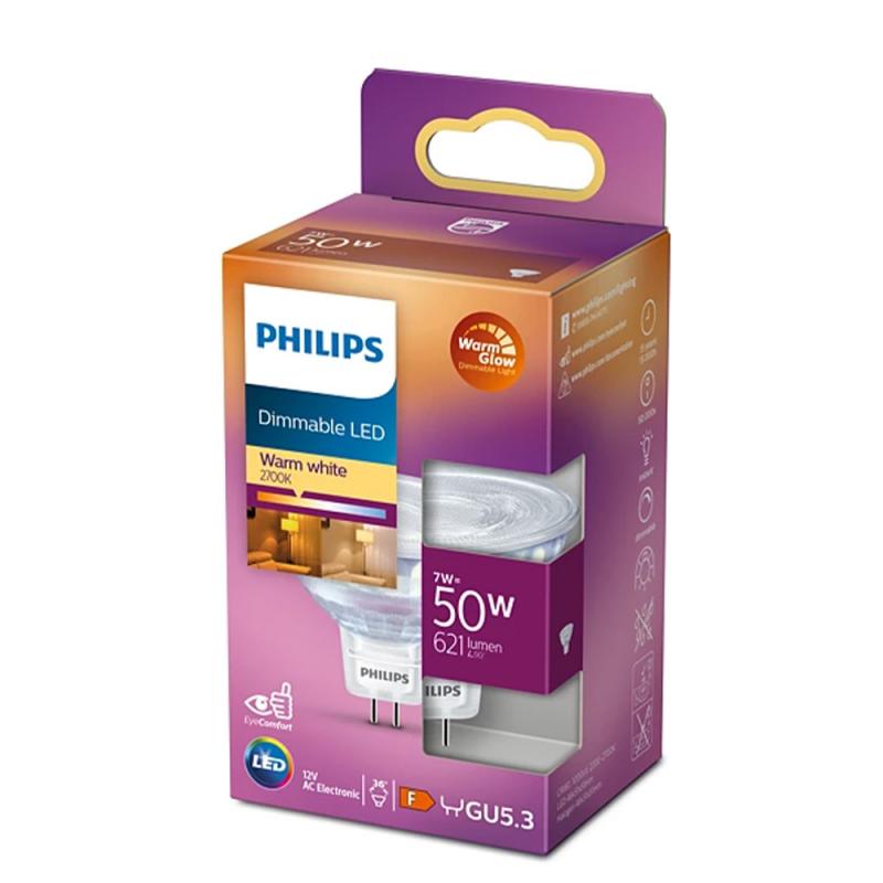 PHILIPS LED Strahler MR16 GU5.3 7W wie 50W 36° WarmGlow 2200K-2700K DIMMBAR