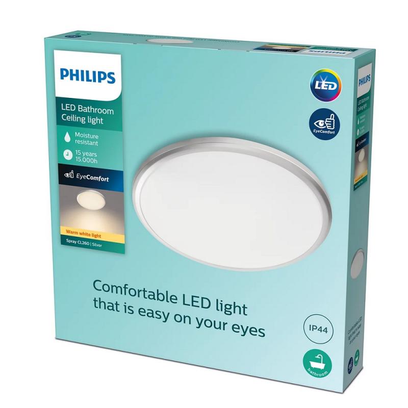 LED Bad-Leuchte Spay von Philips ø28,7cm in Silber 2700K warmweißes Licht IP44
