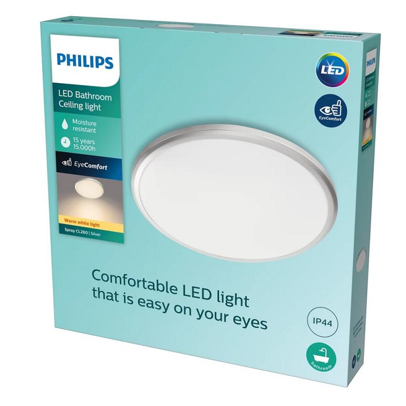 LED Bad-Leuchte Spay von Philips ø34,7cm in Silber 2700K warmweißes Licht IP44
