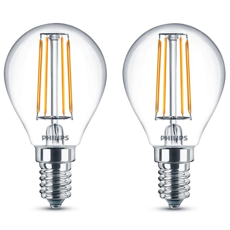 2er Pack E14 PHILIPS LED Tropfen Lampen klar 4.3W wie 40W warmweiß für behagliche Wohnbeleuchtung