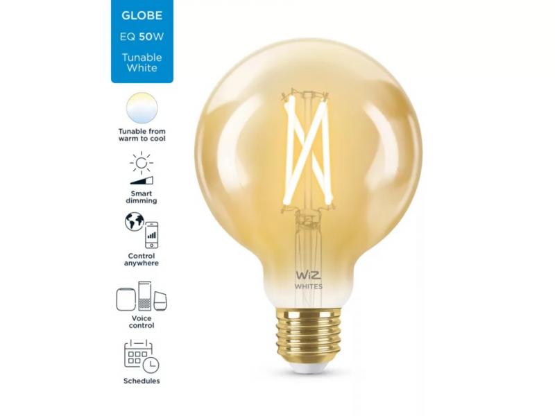 WIZ E27 Smarte LED Filament Lampe Bernstein in Kugelform Tunable White 7W wie 50W WLAN