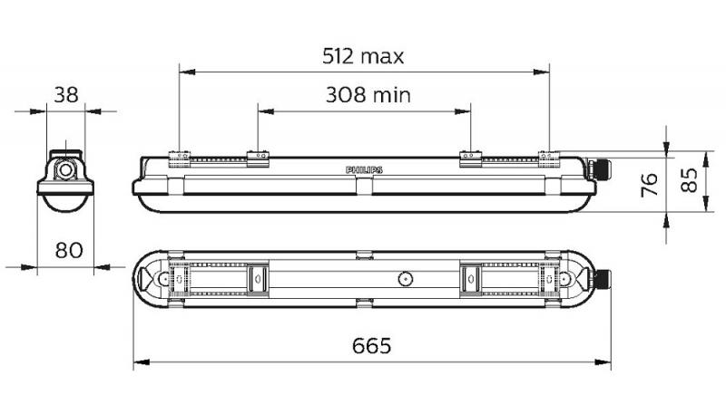 60cm Sensor Philips CoreLine LED Feuchtraumleuchte WT120C G2 LED19S/840 PSU MDU IP65 4000K