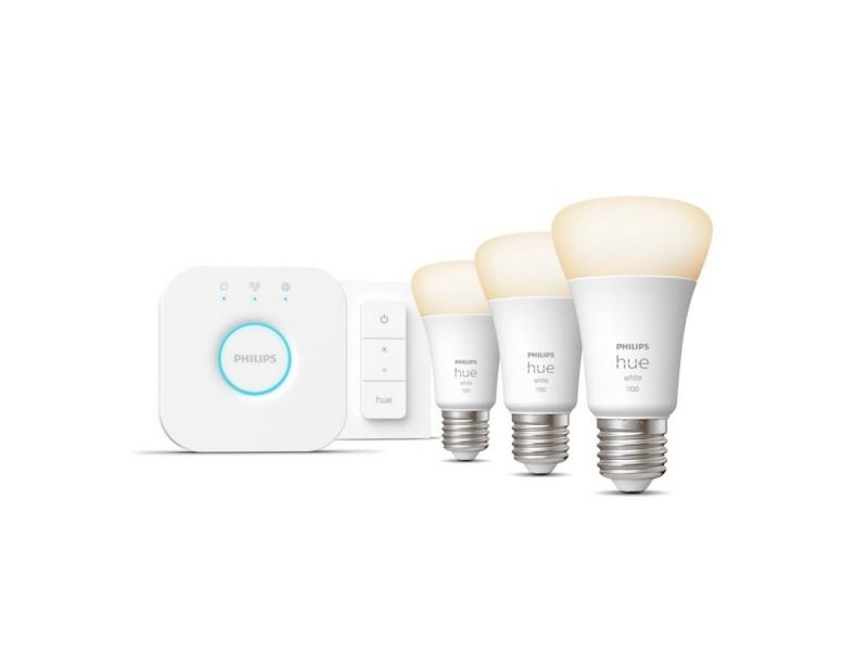 Philips Hue White Starter Set mit 3 x E27 9,5W wie 75W, Bridge, Dimmschalter - Bluetooth/ZigBee - Aktion: Nur noch angezeigter Bestand verfügbar