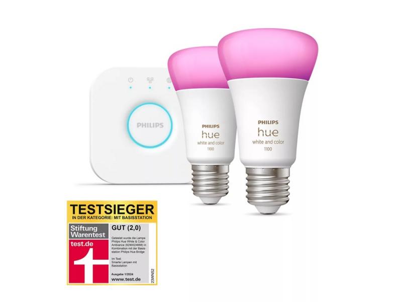 Starter Set Philips Hue E27 Lampe A60 Doppelpack + Hue Bridge RBGW