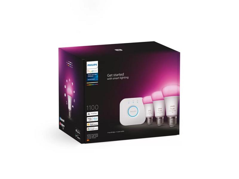 Philips Hue White & Color Ambiance Starter Set mit 3 x E27 RGBW Lampen 11W wie 75W & Bridge