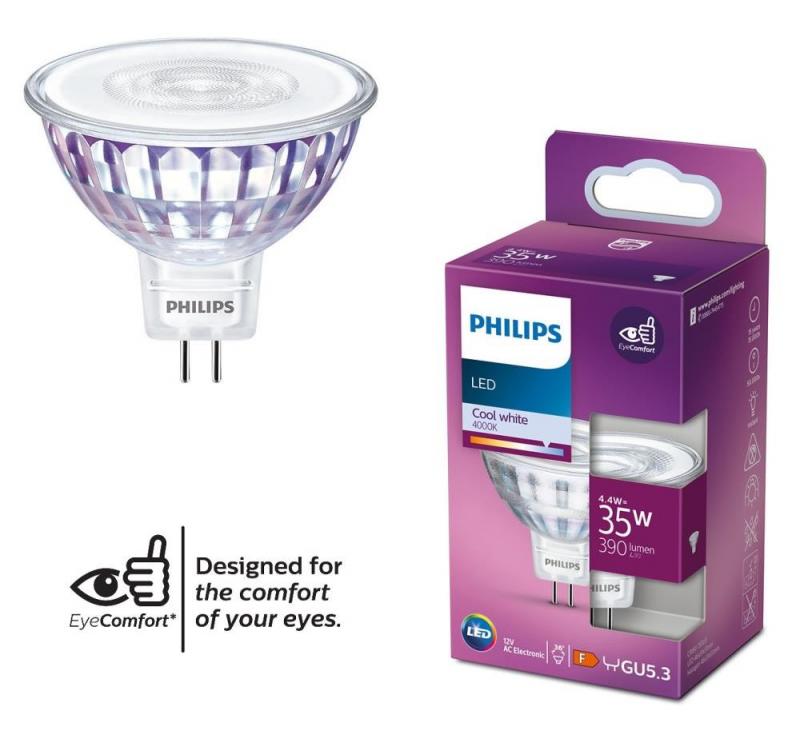 Philips GU5.3 LED Strahler MR16 12 Volt 36° Ausstrahlwinkel 4,4W wie 35W 4000K universalweißes Licht Glas