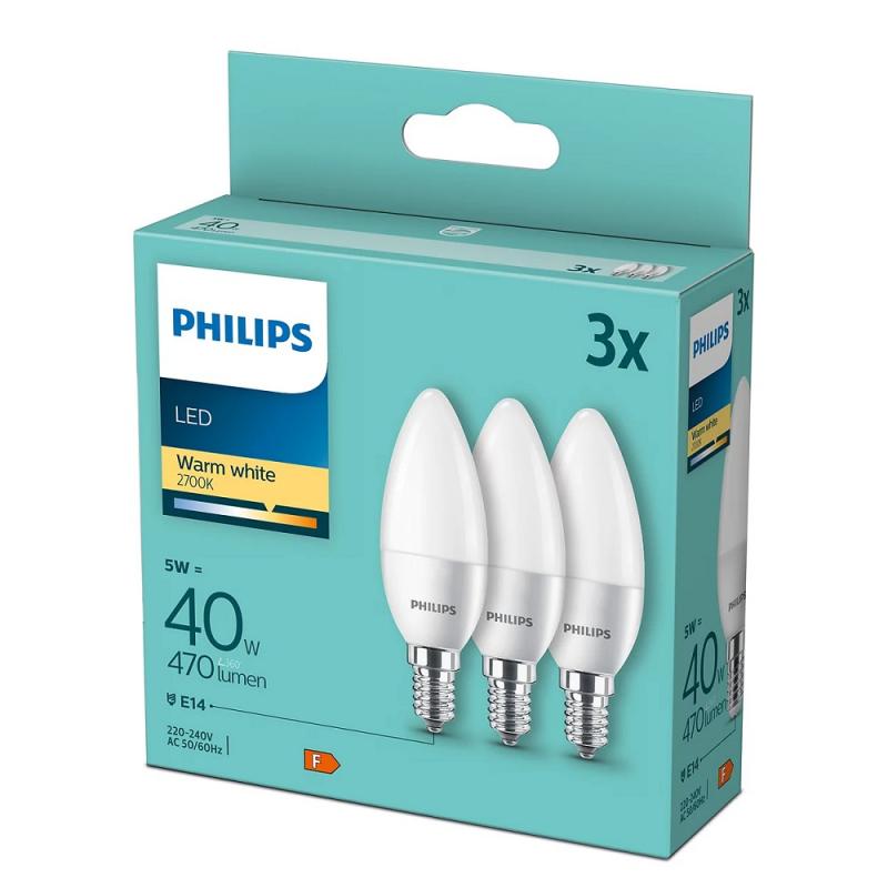 3er-Set PHILIPS E14 LED Lampen in Kerzenform matt 4.9W wie 40 Watt warmweiss