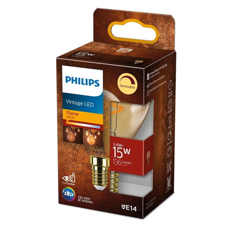 PHILIPS E14 LED Lampe Gold  2,6W wie 15W dimmbar 1800K extra warmweißes gemütliches Licht