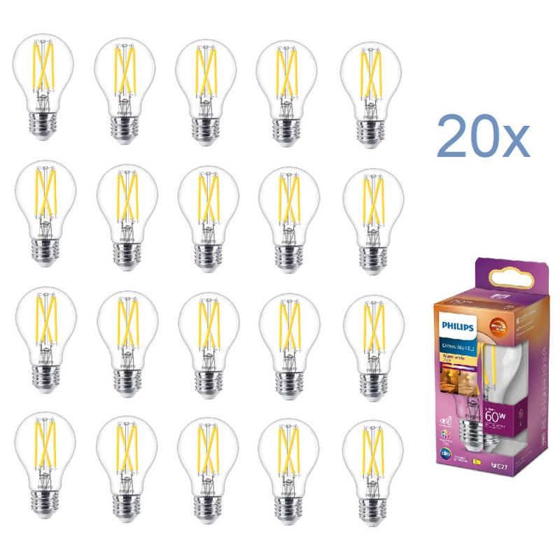 20 x PHILIPS LED Classic Leuchtmittel E27 5,9W = 60W WarmGlow warmweißes Licht mit Dimmfunktion