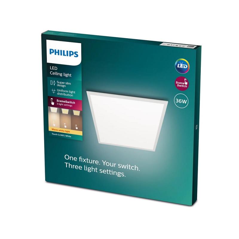 Superslim Philips LED-Aufbau Panel Touch in rechteckiger Form 60x60cm mit Scene-Switch-Funktion warmweißes Licht mit Eye Comfort