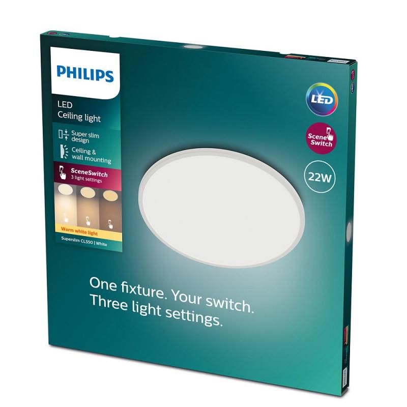 Weiße Superslim Philips myLiving LED Deckenleuchte ø43cm warmweißes Licht mit Eye Comfort & Dimmen in Stufen