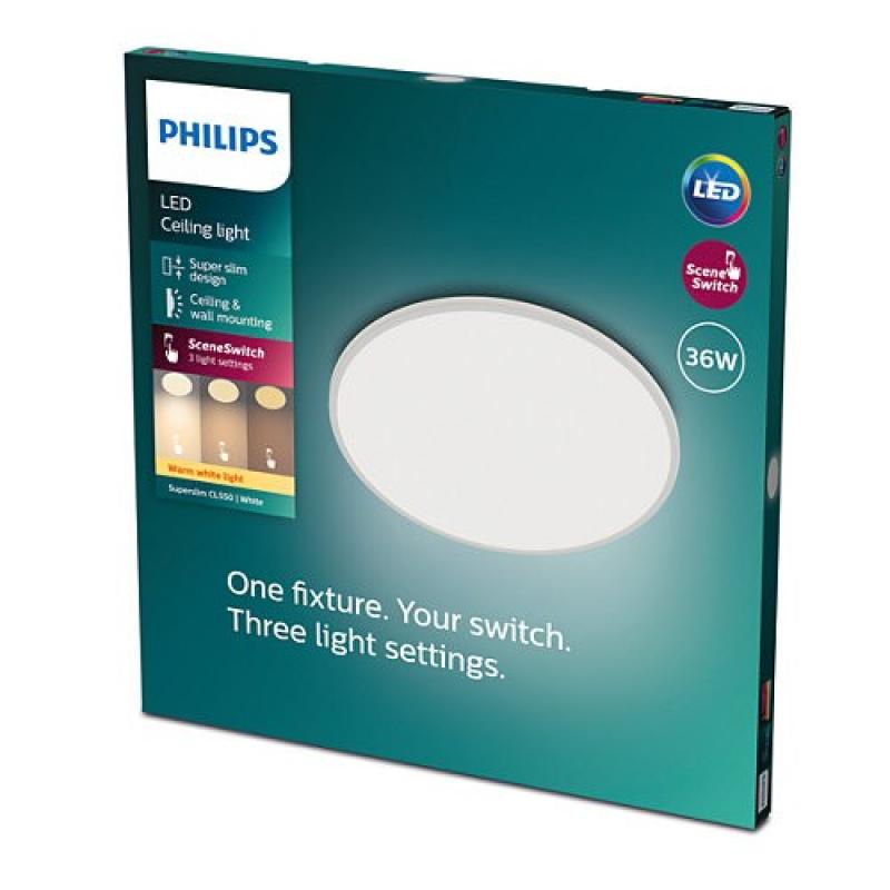 Weiße Superslim Philips myLiving LED Deckenleuchte ø55cm warmweißes Licht mit Eye Comfort & Dimmen in Stufen